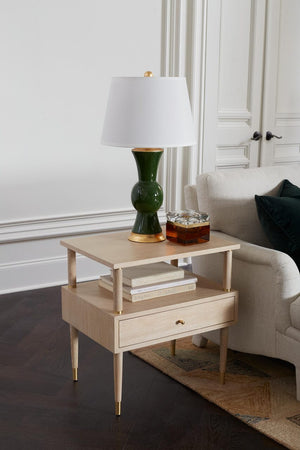Tao Table Lamp with White Linen Shade, Gold, Dark Green