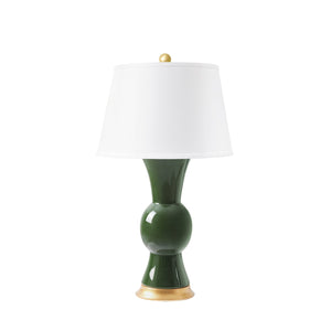 Tao Table Lamp with White Linen Shade, Gold, Dark Green