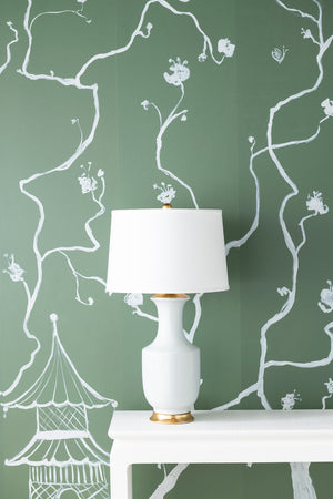 Thalia Lamp with Shade 17-inch White Linen, with Gold, White Smoke