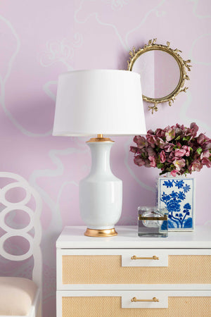 Thalia Lamp with Shade 17-inch White Linen, with Gold, White Smoke