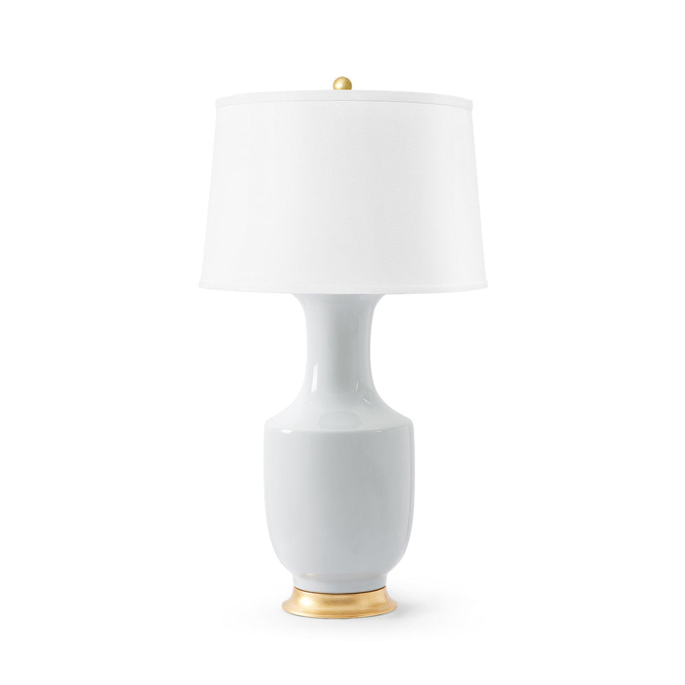 Thalia Lamp with Shade 17-inch White Linen, with Gold, White Smoke