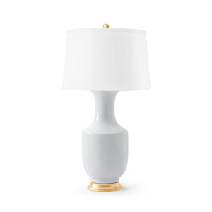Thalia Lamp with Shade 17-inch White Linen, with Gold, White Smoke