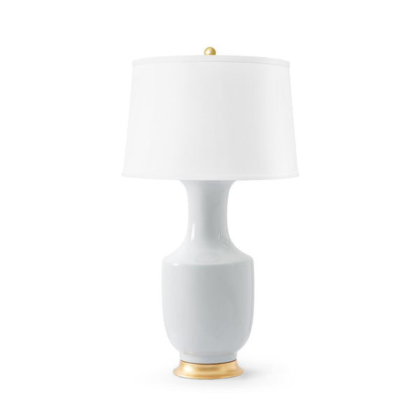 Thalia Lamp with Shade 17-inch White Linen, with Gold, White Smoke