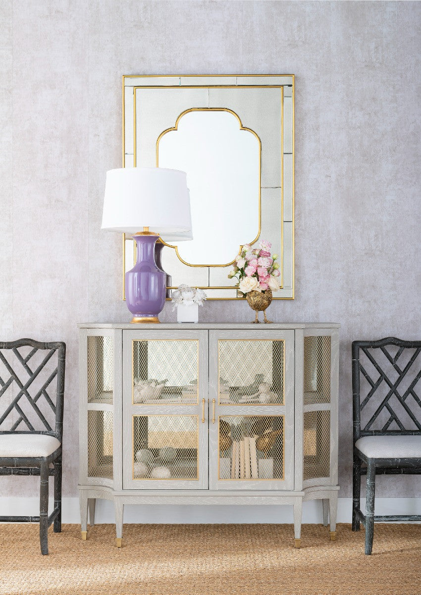 Thalia Lamp with Shade 17-inch White Linen, with Gold, Lilac