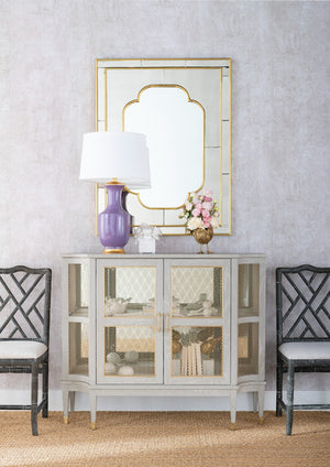 Thalia Lamp with Shade 17-inch White Linen, with Gold, Lilac
