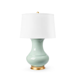 Thiri Lamp with Shade 17-inch White Linen, with Gold-Blue Hand Home