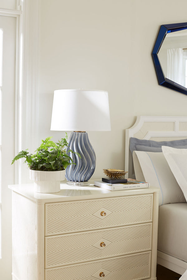 Tulum Lamp with Shade 17-inch White Linen, with Gold, Sky Breeze