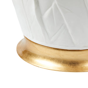 Tobacco Leaf Lamp with Shade 17-inch White Linen, with Gold-Blue Hand Home