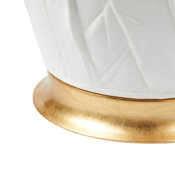 Tobacco Leaf Lamp with Shade 17-inch White Linen, with Gold-Blue Hand Home