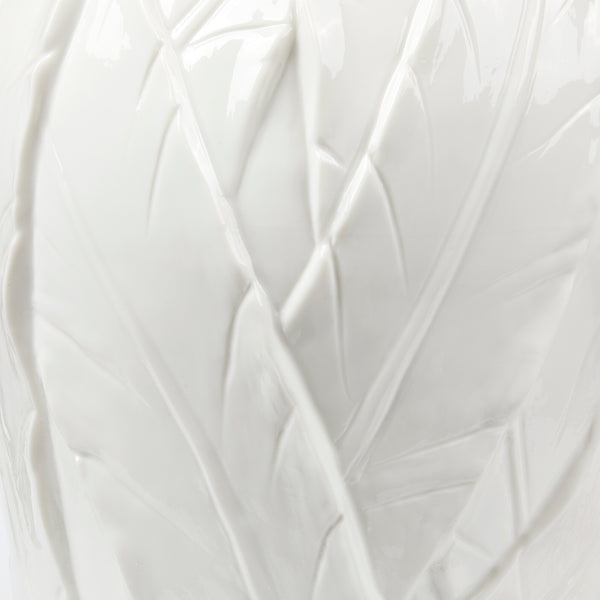 Tobacco Leaf Lamp with Shade 17-inch White Linen, with Gold-Blue Hand Home