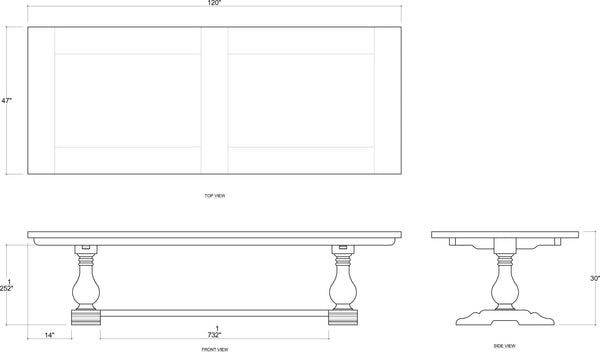 Trestle Dining Table 120'' w/o Grooves-Blue Hand Home