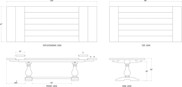 Trestle Extension Table 96 - 120''-Blue Hand Home