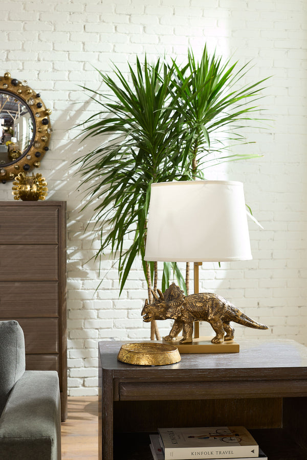 Titus Lamp with Shade 14-inch White Linen, with Nickel, Antique Brass