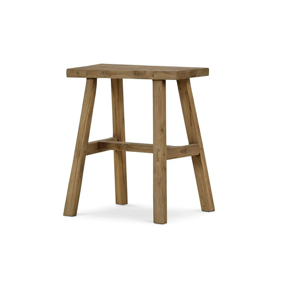 Bramble Tuscan Rustic Distressed Teak Stool in Teak Natural w/ Weathered Teak Distressising-Bramble-Blue Hand Home