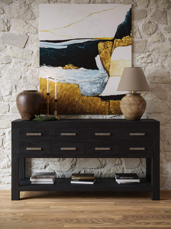Tuscan Rustic Distressed Teak Console Table w/ 8 Drawers-Blue Hand Home