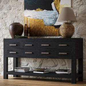 Tuscan Rustic Distressed Teak Console Table w/ 8 Drawers-Blue Hand Home