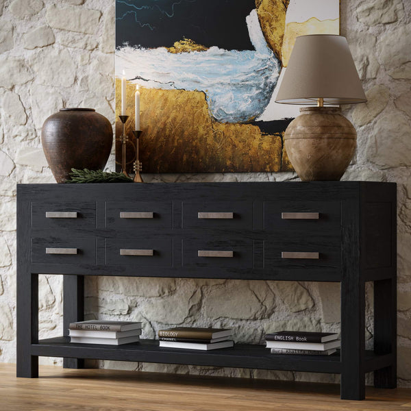 Tuscan Rustic Distressed Teak Console Table w/ 8 Drawers-Blue Hand Home