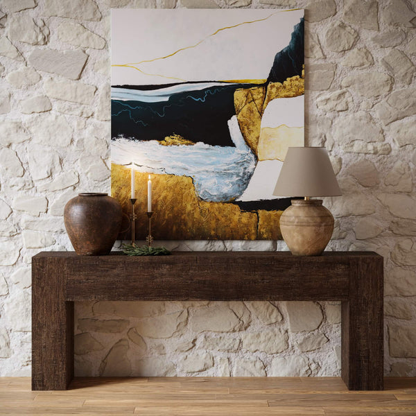 Tuscan Teak Console in Tuscan Brown w/ Weathered Teak Distress-Blue Hand Home