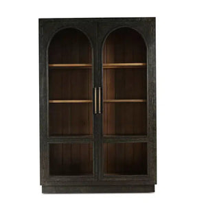 Bramble Vannes 2 Door Display Cabinet W/ Glass Shelves In Vintage Black W/ Straw Wash Interior-Bramble-Blue Hand Home