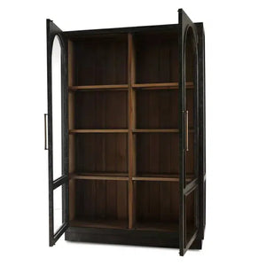 Bramble Vannes 2 Door Display Cabinet W/ Glass Shelves In Vintage Black W/ Straw Wash Interior-Bramble-Blue Hand Home