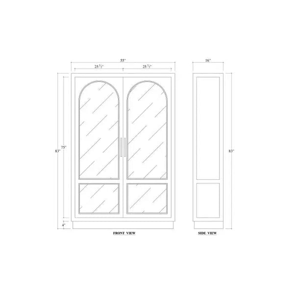 Bramble Vannes 2 Door Display Cabinet W/ Glass Shelves In Vintage Black W/ Straw Wash Interior-Bramble-Blue Hand Home