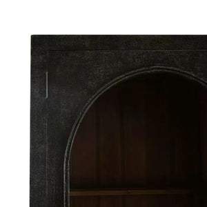 Bramble Vannes 2 Door Display Cabinet W/ Glass Shelves In Vintage Black W/ Straw Wash Interior-Bramble-Blue Hand Home