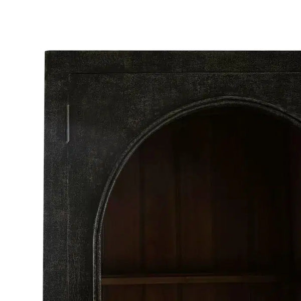 Bramble Vannes 2 Door Display Cabinet W/ Glass Shelves In Vintage Black W/ Straw Wash Interior-Bramble-Blue Hand Home
