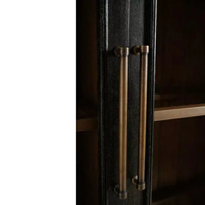 Bramble Vannes 2 Door Display Cabinet W/ Glass Shelves In Vintage Black W/ Straw Wash Interior-Bramble-Blue Hand Home