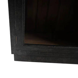 Bramble Vannes 2 Door Display Cabinet W/ Glass Shelves In Vintage Black W/ Straw Wash Interior-Bramble-Blue Hand Home