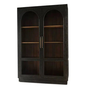 Bramble Vannes 2 Door Display Cabinet W/ Glass Shelves In Vintage Black W/ Straw Wash Interior-Bramble-Blue Hand Home