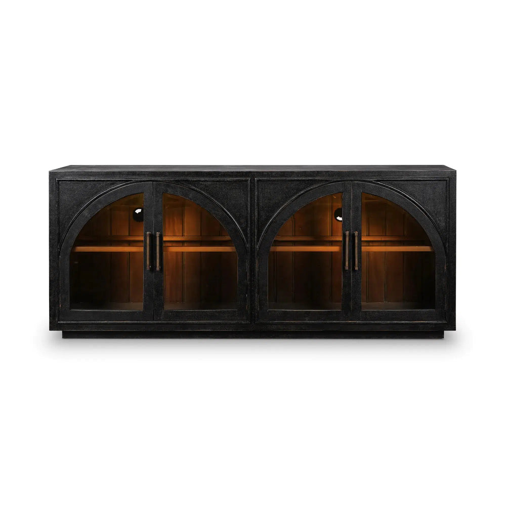 Vannes 4 Door Sideboard w/ Glass Shelves and LED lights-Blue Hand Home