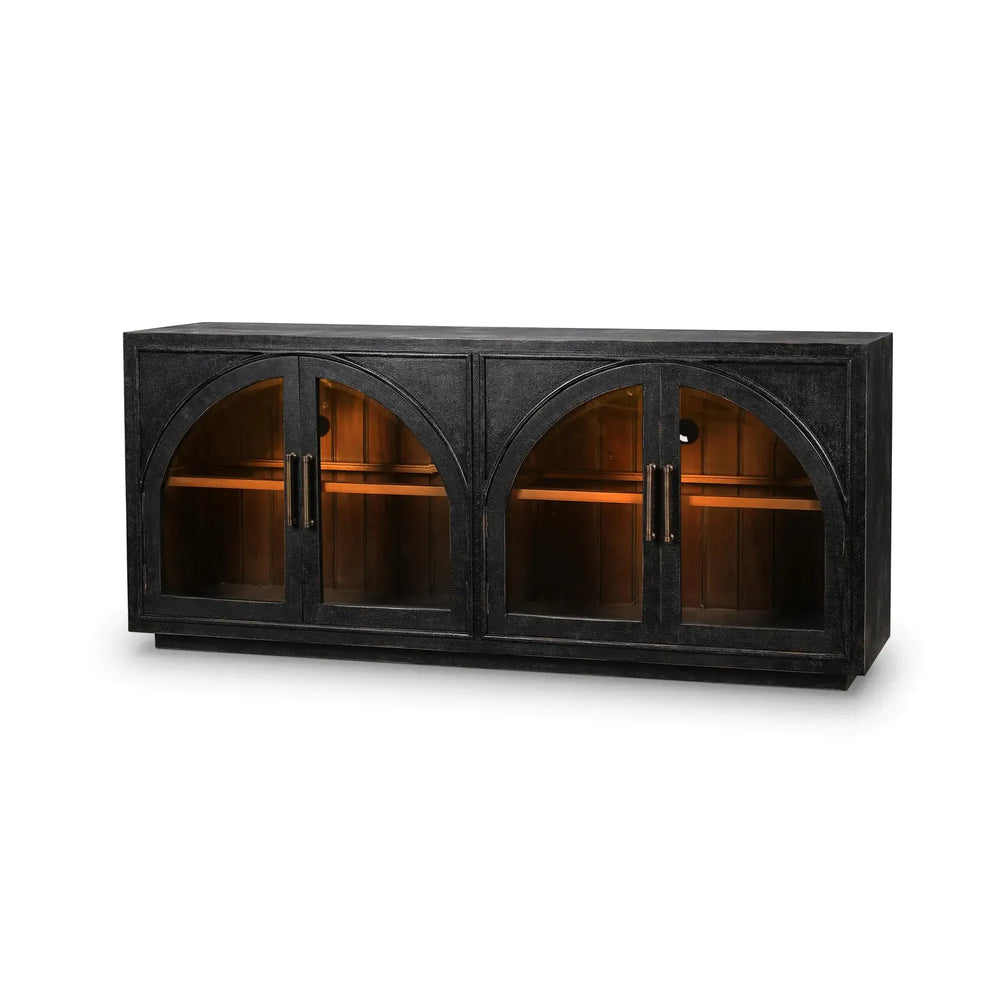 Vannes 4 Door Sideboard w/ Glass Shelves and LED lights-Blue Hand Home