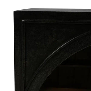 Bramble Vannes 4 Door Sideboard W/ Glass Shelves In Vintage Black W/ Straw Wash Interior-Bramble-Blue Hand Home