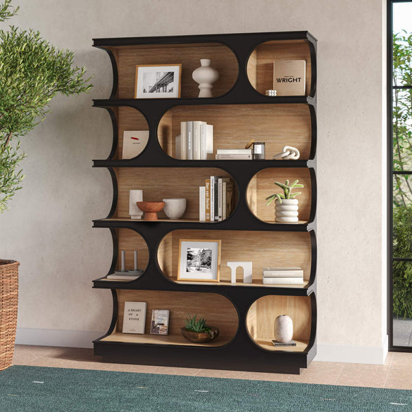Vannes Crescent Bookcase-Blue Hand Home