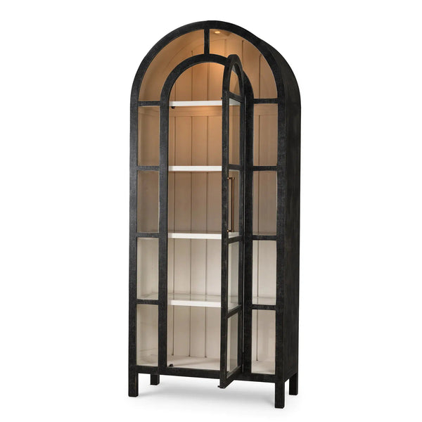 Vannes Display Cabinet w/ Glass Shelves and LED Lights-Blue Hand Home