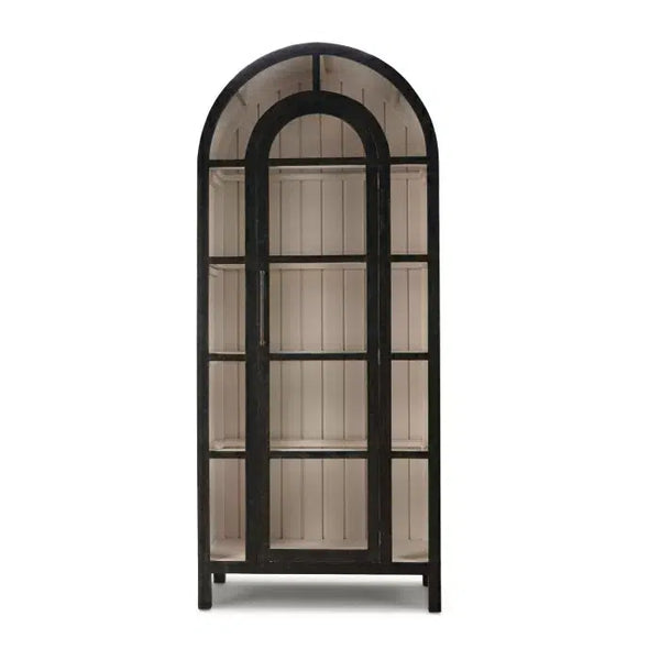 Bramble Vannes Display Cabinet W/ Glass Shelves In Vintage Black W/ Putty Interior-Bramble-Blue Hand Home