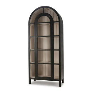 Bramble Vannes Display Cabinet W/ Glass Shelves In Vintage Black W/ Putty Interior-Bramble-Blue Hand Home