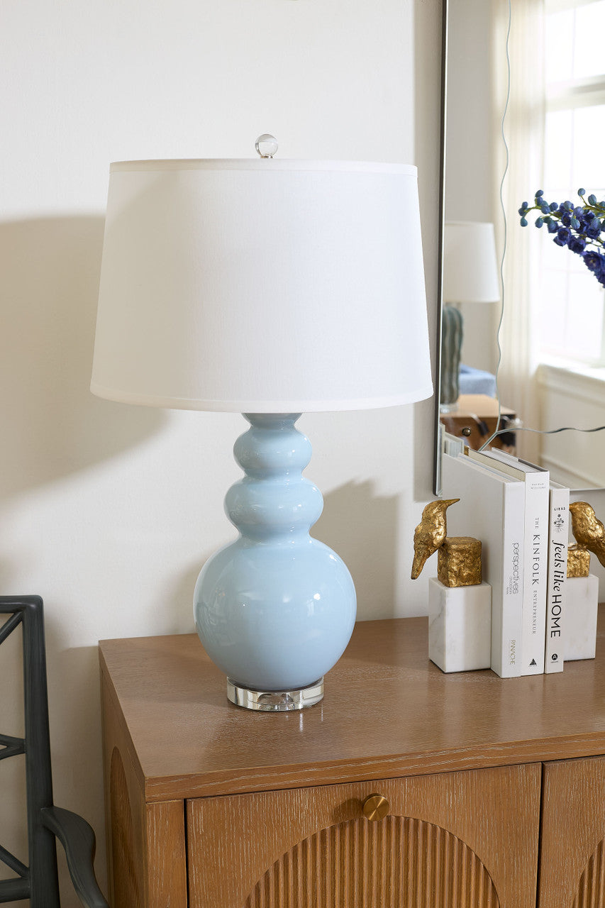 Virginia Lamp with Shade 16-inch White Linen, with Nickel, Glacial Mist