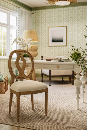 Fiona Dining Chair In Fruitwood W/ Upholstered Seat In Arctic White Performance Fabric-Blue Hand Home