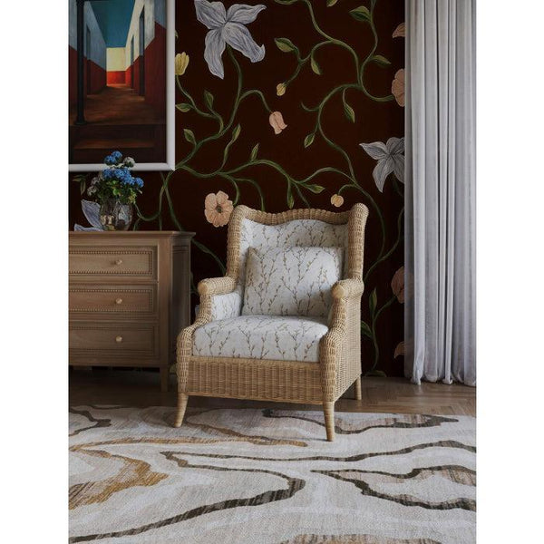 Marina Rattan Chair in Natural Rattan w/ Le Jardin Blue Fabric-Blue Hand Home