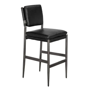 Wooster Bar Chair, Ebony Black Leather-Noir Furniture-Blue Hand Home