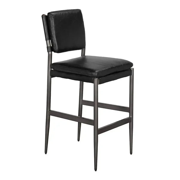 Wooster Bar Chair, Ebony Black Leather-Noir Furniture-Blue Hand Home