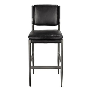 Wooster Bar Chair, Ebony Black Leather-Noir Furniture-Blue Hand Home