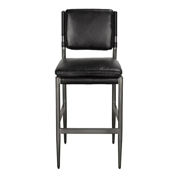 Wooster Bar Chair, Ebony Black Leather-Noir Furniture-Blue Hand Home