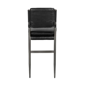 Wooster Bar Chair, Ebony Black Leather-Noir Furniture-Blue Hand Home