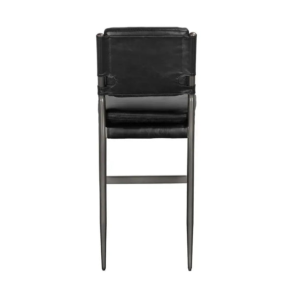 Wooster Bar Chair, Ebony Black Leather-Noir Furniture-Blue Hand Home
