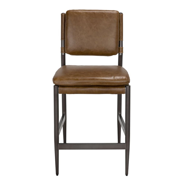 Wooster Counter Chair, Cuba Brown Leather-Blue Hand Home
