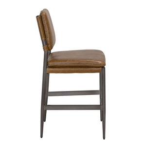 Wooster Counter Chair, Cuba Brown Leather-Blue Hand Home