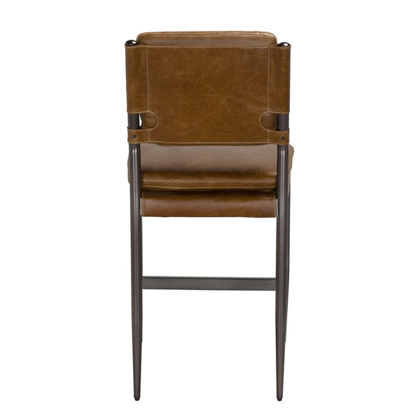 Wooster Counter Chair, Cuba Brown Leather-Blue Hand Home