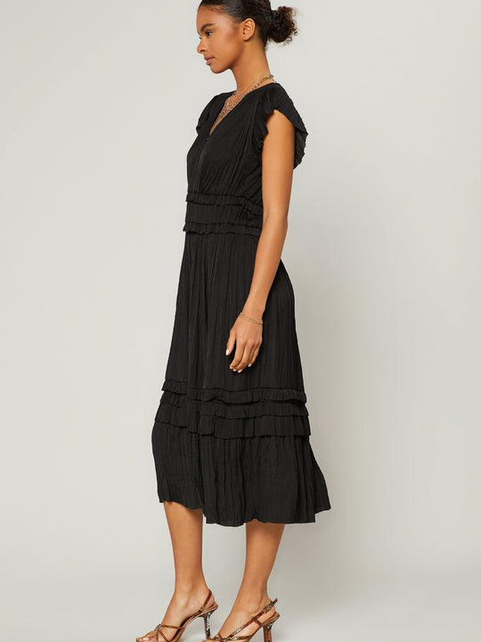 Sereia Pleated Midi Dress -Black